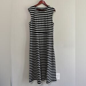 J. Crew Women’s Maxi Dress Size Medium Black White Stripe Cotton Cap Sleeve